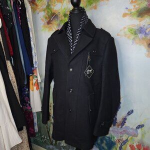 Classic Peacoat With Epaulets, Button Front Removable Zip and Button Scarf detai